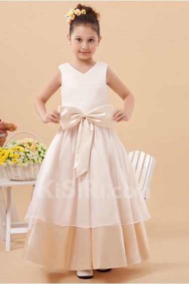 Charmeuse V-Neckline Ankle-Length Beach Dress with Bowknot