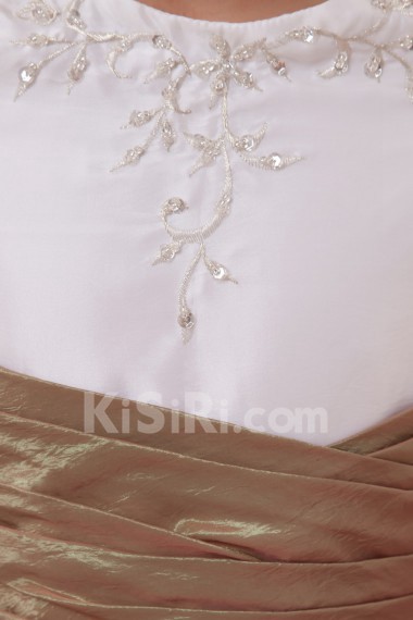 Taffeta and Organza Jewel Neckline Ankle-Length A-Line Dress with Short Sleeves
