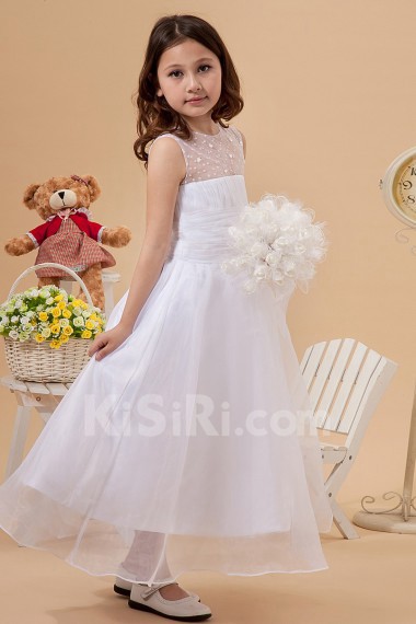 Yarn Bateau Neckline Ankle-Length Ball Gown Dress with Beaded