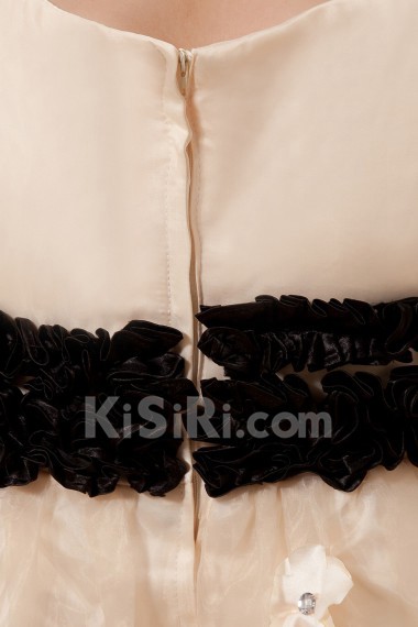 Organza and Satin Jewel Neckline Tea-length A-line Dress with Embroidery 
