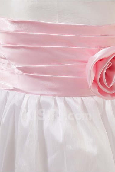 Taffeta Scoop Neckline Tea-Length Ball Gown Dress with Manual Flower
