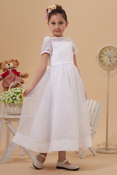 Taffeta and Yarn Jewel Neckline Ankle-Length A-Line Dress