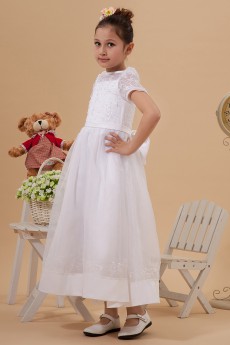 Taffeta and Yarn Jewel Neckline Ankle-Length A-Line Dress