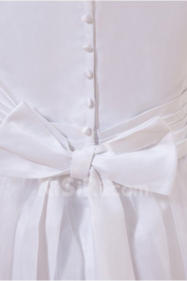 Organza and Satin Jewel Neckline Ankle-Length A-Line Dress with Bow