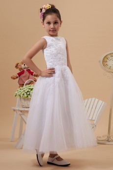 Yarn Jewel Neckline Ankle-Length A-Line Dress with Embroidery 