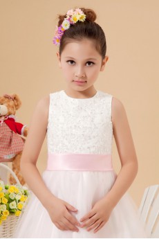 Organza Jewel Neckline Ankle-Length A-Line Dress with Embroidery 