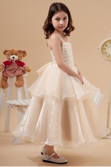 Tulle Straps Neckline Tea-Length A-line Dress with Bow