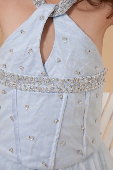 Tulle Halter Neckline Floor Length A-Line Dress with Beaded