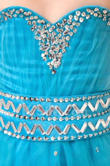 Tulle Sweetheart Tea-Length A-Line Dress with Embroidery