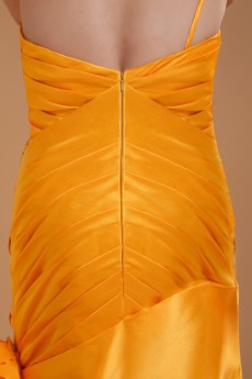 Taffeta One-Shoulder Floor Length Sheath Dress with Hand-made Flower