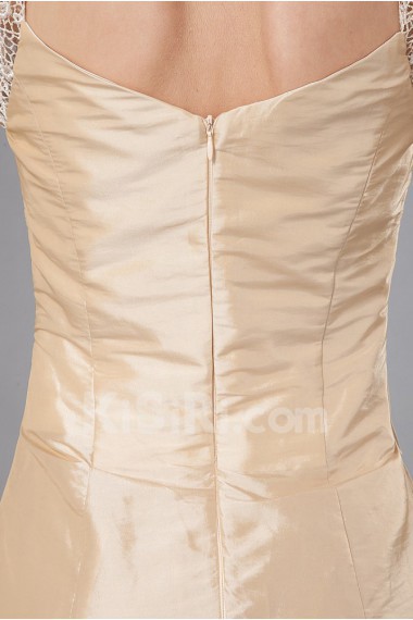 Taffeta Queen Anne Neckline A-line Dress with Embroidery and Ruffle