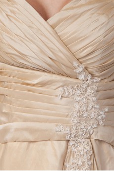 Taffeta Queen Anne Neckline A-line Dress with Embroidery and Ruffle