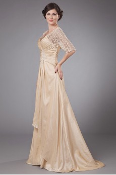 Taffeta Queen Anne Neckline A-line Dress with Embroidery and Ruffle