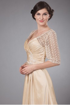 Taffeta Queen Anne Neckline A-line Dress with Embroidery and Ruffle