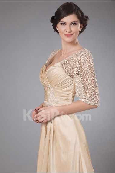 Taffeta Queen Anne Neckline A-line Dress with Embroidery and Ruffle