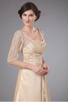 Taffeta Queen Anne Neckline A-line Dress with Embroidery and Ruffle