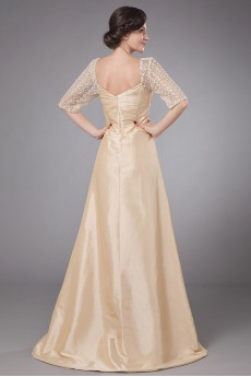 Taffeta Queen Anne Neckline A-line Dress with Embroidery and Ruffle