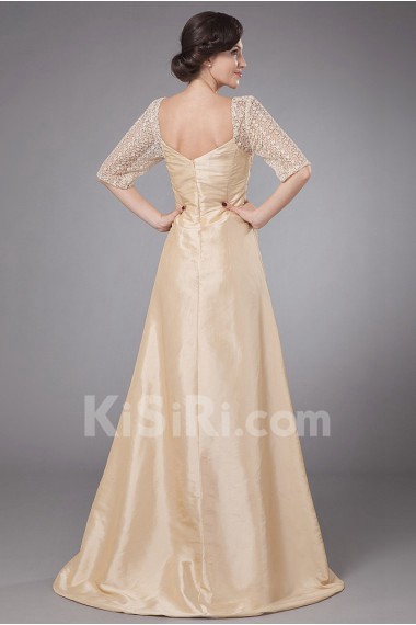 Taffeta Queen Anne Neckline A-line Dress with Embroidery and Ruffle