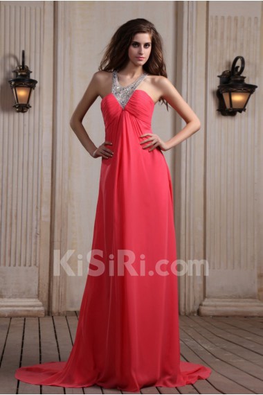 Chiffon Halter Neckline Column Dress with Beaded
