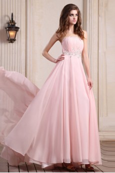 Chiffon Scoop Neckline Floor Length Column Dress with Beaded and Ruffle