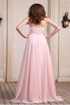 Chiffon Scoop Neckline Floor Length Column Dress with Beaded and Ruffle