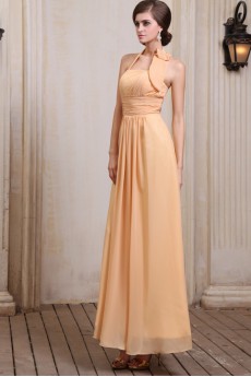 Chiffon Halter Neckline Ankle-Length A-line Dress with Ruffle
