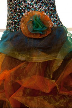 Organza Strapless Short Dress with Handmade Flower and Beaded