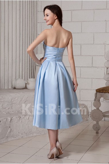 Satin Strapless Tea-Length A-Line Dress with Ruffle