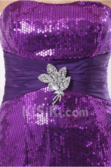 Sequins Scoop Neckline Thigh Length Sheath Dress with Embroidery