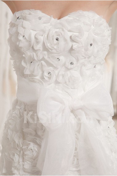 Organza Sweetheart Sheath Dress with Embroidery and Sash