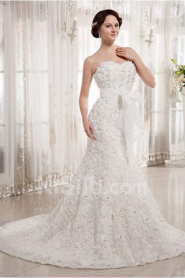 Organza Sweetheart Sheath Dress with Embroidery and Sash