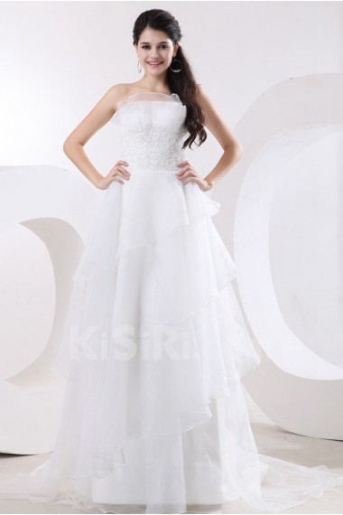 Organza Strapless A-Line Dress with Embroidery