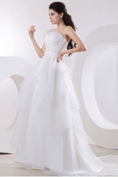 Organza Strapless A-Line Dress with Embroidery