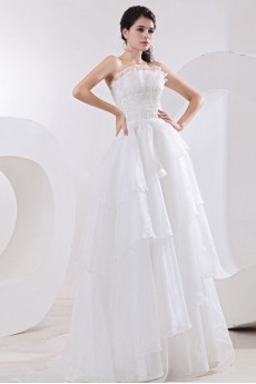 Organza Strapless A-Line Dress with Embroidery