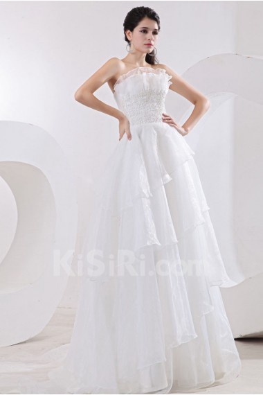 Organza Strapless A-Line Dress with Embroidery