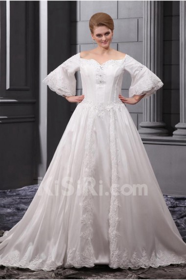 Off-the-Shoulder Organza Embroidered Plus Size Gown