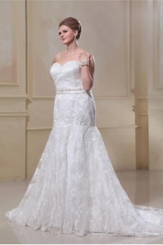 Lace Sweetheart Satin Trumpet Plus Size Gown