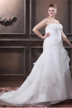 Sweetheart Organza Beading Pleat Plus Size Gown