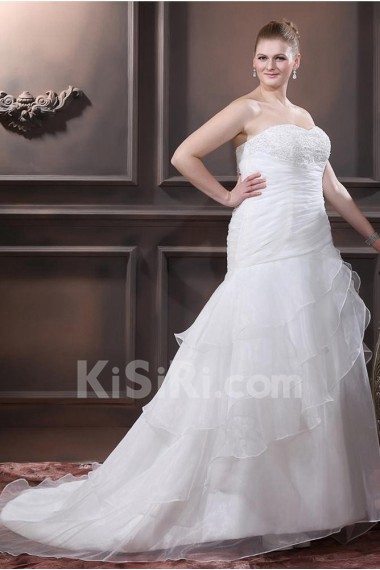 Sweetheart Organza Beading Pleat Plus Size Gown