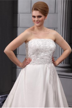 Lace Embroiderd Strapless Satin A-Line Plus Size Gown