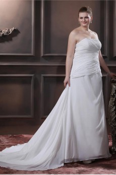 Chiffon Satin Strapless Beading A-Line Plus Size Gown
