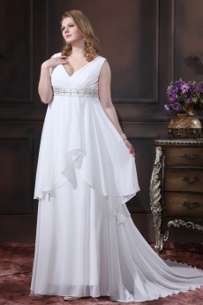 Chiffon Crystals V-Neck Plus Size Gown