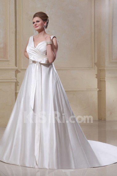 V-Neck Sash Ruffle Plus Size Gown