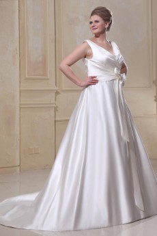 V-Neck Sash Ruffle Plus Size Gown