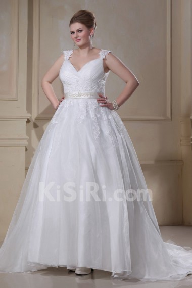 Yarn V-Neck Beading Plus Size Gown