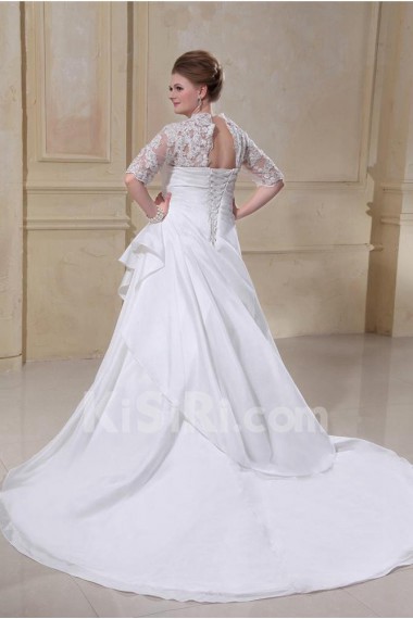 Taffeta Lace Beading V-Neck Plus Size Gown