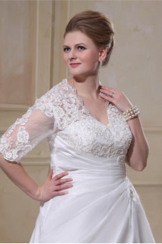 Taffeta Lace Beading V-Neck Plus Size Gown