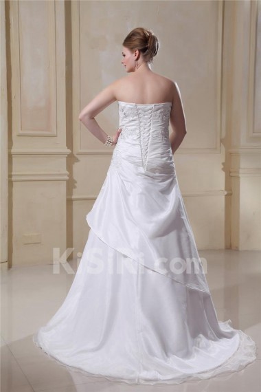 Sweetheart Satin Organza Ruffle Beading Plus Size Dress