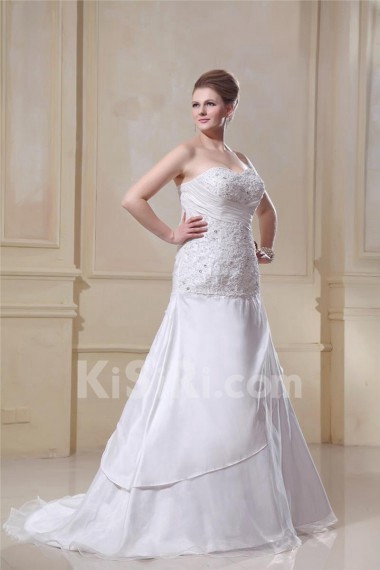 Sweetheart Satin Organza Ruffle Beading Plus Size Dress