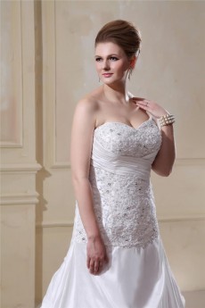 Sweetheart Satin Organza Ruffle Beading Plus Size Dress